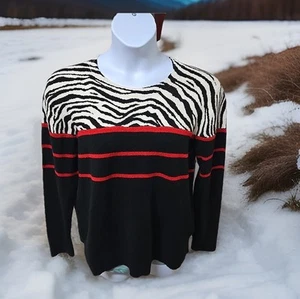 NWT Beach Lunch Lounge Sweater Black W/Red Stripe & Zebra Colorblock Artsy Sz L - Picture 1 of 11