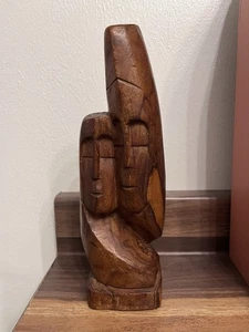 Estatua de madera tallada en busto "Amantes" Art Noveau vintage años 60 MCM ESCO mediados de siglo - Imagen 1 de 5