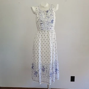 Old Navy Floral Fit Flare Midi Dress Small Sleeveless Self Tie Keyhole Boho - Picture 1 of 11