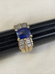 Sterling Vermeil CZ Ring Blue Stone Size 7.25 - Picture 1 of 8