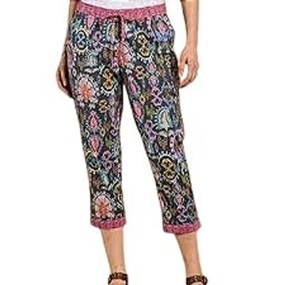 Sundance Leia Multi Pattern Cropped Capri Pants Elastic Waist Drawstring Cotton - Image 1 of 4