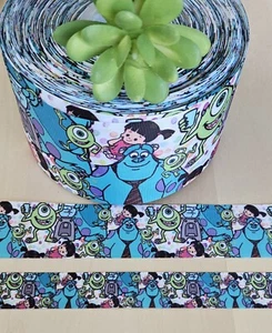 7/8, 1.5 & 3" (1 YD) Monsters, Inc Grosgrain Ribbon Boo Mike Wazowski Sully - Picture 1 of 1