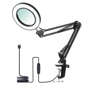 Tomshine Flexible Clamp-on Table Lamp with 8x Magnifier Swing Arm Dimmable P3E7 - Picture 1 of 9
