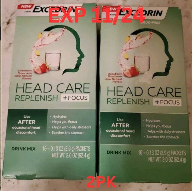 Excedrin Head Care Replenish Focus Strawberry Drink Mix Lot of 2 check BB! - Image 1 of 1