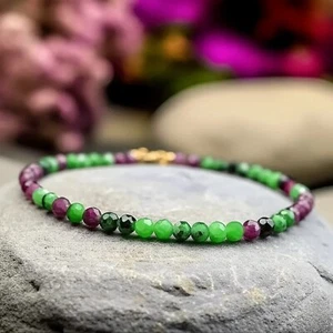 3MM Ruby Zoisite Beads Healing Dainty Simple Women Sterling Silver Bracelet Gift - Picture 1 of 6