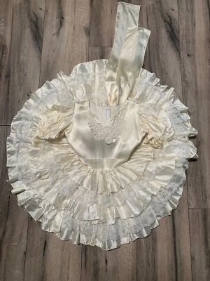 VTG LollyPop Design Toddler 4 Ruffled Cream Satin Lace Dress Daddeese Lil Prince - Image 1 of 4