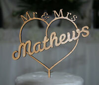 CakeTopper Custom Personalised Mr & Mrs Wedding Gift  Wooden Heart With Names