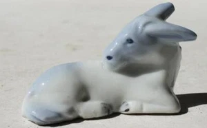 Donkey Mule Burro Figurine Ceramic White Blue Donkey Lying Down Figurine Japan - - Picture 1 of 1