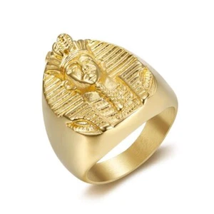 Egypt Pharaoh Ring Stainless Steel Plated Gold for Men Hip Hop - Picture 1 of 7
