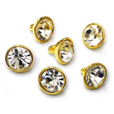 9mm Czech Crystal Rhinestone Button with Shank by 6-pcs, Crystal/Gold, SP-3711 - Image 1 of 3