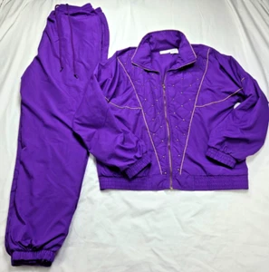 Vintage Blair Boutique Purple 2 Piece Tracksuit Gold Beading Full Zip Medium - Picture 1 of 18