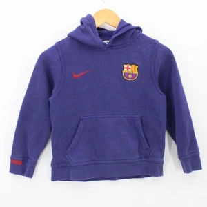 Vintage NIKE X Fc Barcelona Hoodie Sweatshirt Kid Youth Navy Blue Soccer Small S - Picture 1 of 9