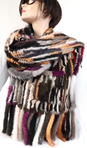 Estola de visón XXL piel punto bufanda estola piel El Inglés bolsillos flecos multicolor - Imagen 1 de 6