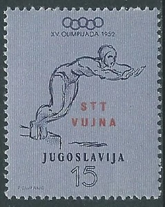 1952 TRIESTE B OLIMPIADI DI HELSINKI NUOTO 15 D MNH ** - RA27-2 - Picture 1 of 1