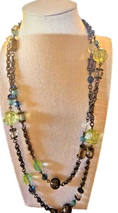 LIA SOPHIA - MOSS NECKLACE BRUSHED GOLD MULTI- GREEN COLORED BEADED - Picture 1 of 12