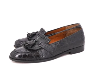 $2650 | MOCASÍN SALVATORE FERRAGAMO 8 D COCODRILO NEGRO CENTAVO PUNTA DIVIDIDA ITALIA - Imagen 1 de 19