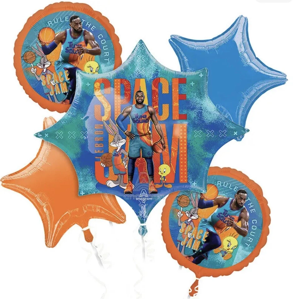 Ramo de globos de papel aluminio SPACE JAM LEBRON JAMES 5CT Foto 1 de 1