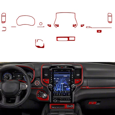19 peças kits completos de fibra de carbono vermelha acabamento interno para RAM 1500 2500 3500 2019-2024 - Imagem 1 de 4