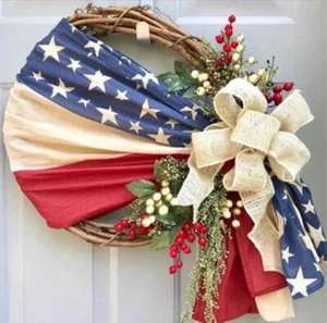 Patriotic Wreath 4th of July Wreaths for Front Door Summer American Flag - Picture 1 of 2