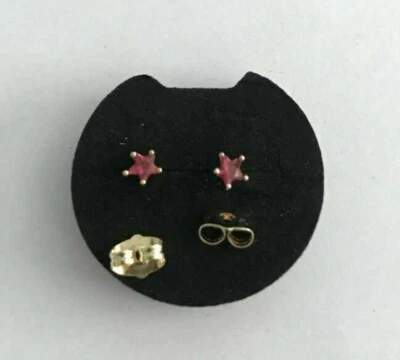 Cute Small Tiny New Yellow Gold Filled Red CZ Star Stud Post Earrings - Image 1 of 2