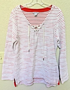 Tommy Bahama Damen Größe Large rot gestreiftes Langarm-Schnürshirt - Bild 1 von 6