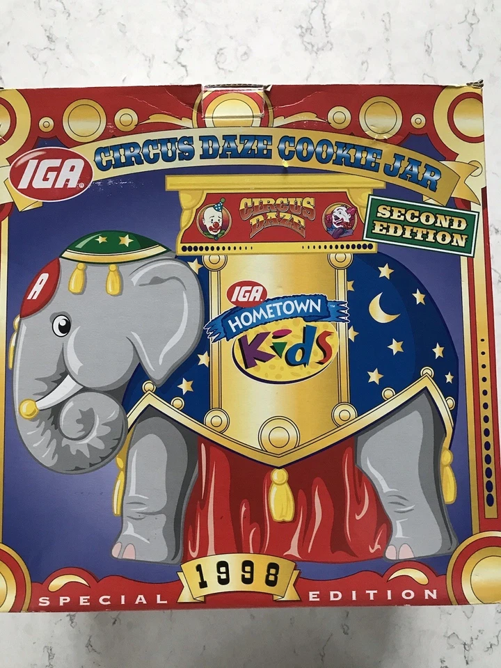 1998 IGA Circus Daze Special Limited Edition Elephant Large Ceramic Cookie Jar