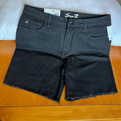 SEVEN 7 Relaxed Bermuda Black Denim Shorts Women Sz 14 Fray Hem 8" Inseam *NEW* - Image 1 of 4