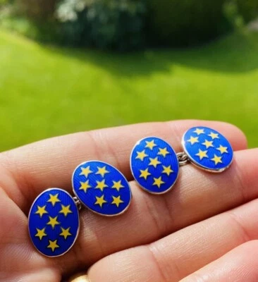 Deakin & Francis Sterling Silver Blue Yellow Enamel Star Cufflinks Cuff Links - Image 1 of 4