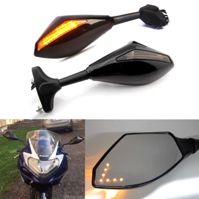 Motorcycle LED Turn Signal Rearview Mirrors For Suzuki GSXR 1000 750 600 Custom - Image 1 of 4