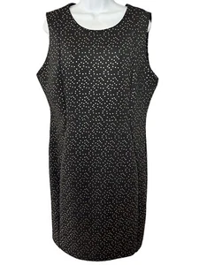 CARMEN Marc Valvo Scuba Sheath Dress SIZE 14 Black Gold Texture Square Cocktail - Picture 1 of 11