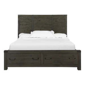 Bowery Hill Farmhouse Metal Gray Queen Panel Bed with Storage - Picture 1 of 3