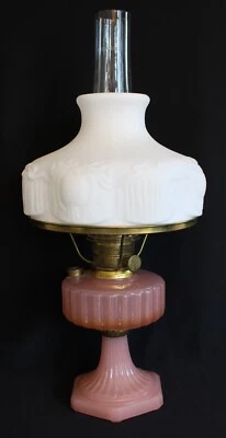 ALADDIN ( Nu-Type Model B) ROSE MOONSTONE CORINTHIAN KEROSENE LAMP w/SHADE - Image 1 of 4
