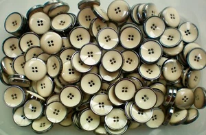 18mm 22mm 25mm Cream & Gunmetal Grey Edge 4 Hole Polished Buttons (Q100A-Q100C) - Picture 1 of 1