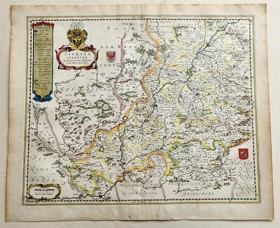 1640 MAP of GERMANY POLAND SILESIA by WILLEM BLAEU antique AUTHENTIC handcolored - Image 1 of 4