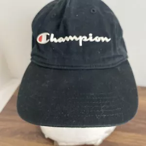 Champion Black Hat Cap Dad Baseball Adjustable Puff Logo - Picture 1 of 10