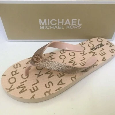 Chanclas Michael Kors Rubor Oro Rosa Brillo Flavia EE. UU. Juventud Talla 4 Foto 1 de 3