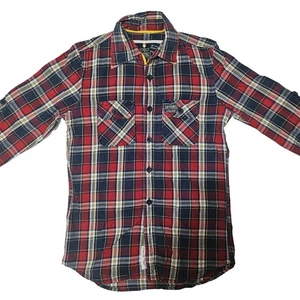 Superdry Hombre Camisa Manga Larga A Cuadros Pequeña Rojo y Azul - Imagen 1 de 3