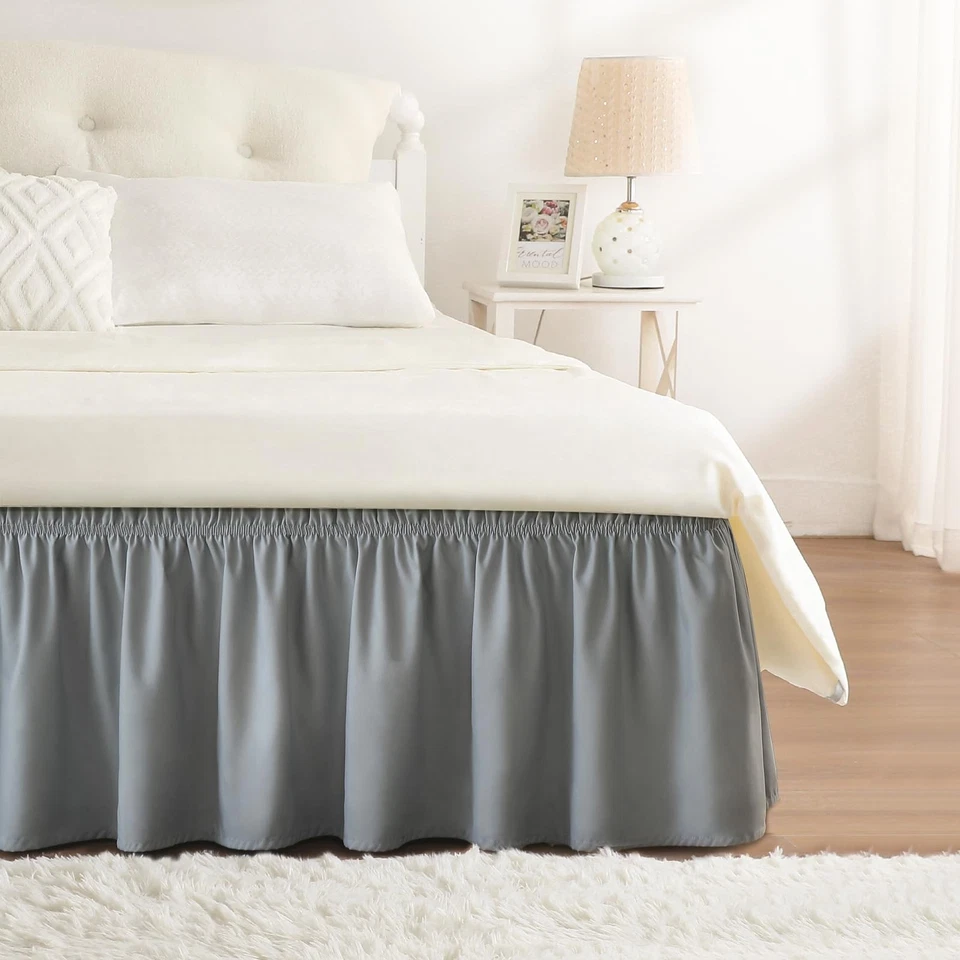 Bed Skirt Wrap Around Elastic Dust Ruffles Solid Color Wrinkle and Fade Resistan