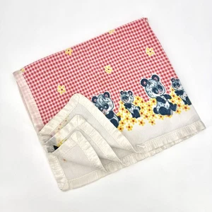 VTG Thick Cotton Satin Trim Receiving Baby Blanket Anamorphic Pandas Gingham - Picture 1 of 14