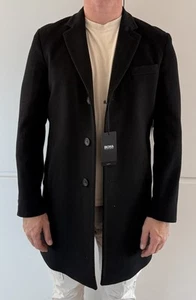Men’s Wool & Cashmere Hugo Boss Coat Overcoat EU 50 / UK 40” Black New With Tags - Picture 1 of 10