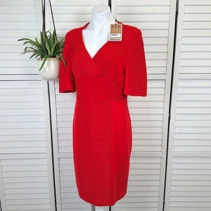 New NUE by Shani Red Ottoman Sheath Dress Ponte Knit Surplice V-Neck Size 12 - Picture 1 of 15