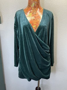 Susan Graver Strick grün Samt 3/4-Arm Faux-Wickeltop Gr. XL - Bild 1 von 5