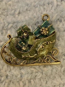Weihnachtsschlitten-Anhänger aus grünem und goldfarbenem Metall - Bild 1 von 2