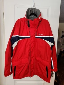 West Marine Jacket Mens Sz L Red Blue Parka Hooded Rain Coat Third Reef Sailing - Picture 1 of 22