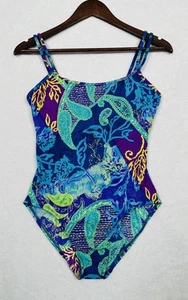 Vintage Liz Claiborne One Piece Swimsuit Women Sz 10 Colorful Paisley Floral 90s - Picture 1 of 11