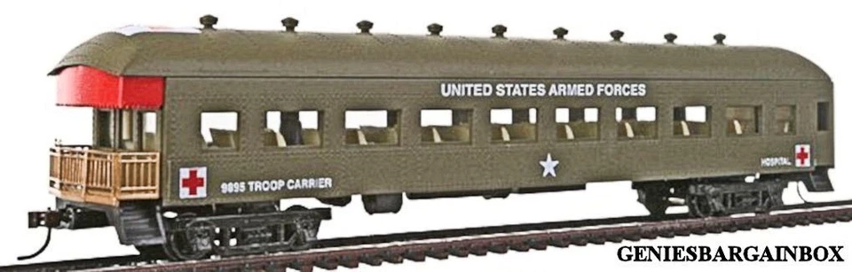 HO Scale US ARMY HOSPITAL & TROUP CARRIER CAR Model Power New in Box 99896 - Image 1 of 1
