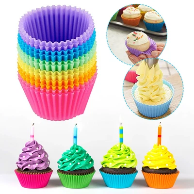 12x Round Cup Cake Silicone Baking Mould Cupcake Case DIY Bake Mold Muffin - image 1 of 4