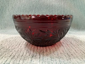 Anchor Hocking Sandwich Depression Glass Royal Ruby Red 5" Scalloped Rim Bowl - Picture 1 of 6