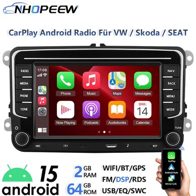 Apple Carplay Android 15 Autoradio Für VW PASSAT B6 B7 CC MAGOTAN GPS Navi WiFi - Bild 1 von 4