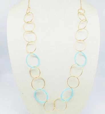 Collar Banana Republic 36" Círculos Abiertos Cristales Azules Tono Dorado NUEVO EN TARJETA Foto 1 de 4